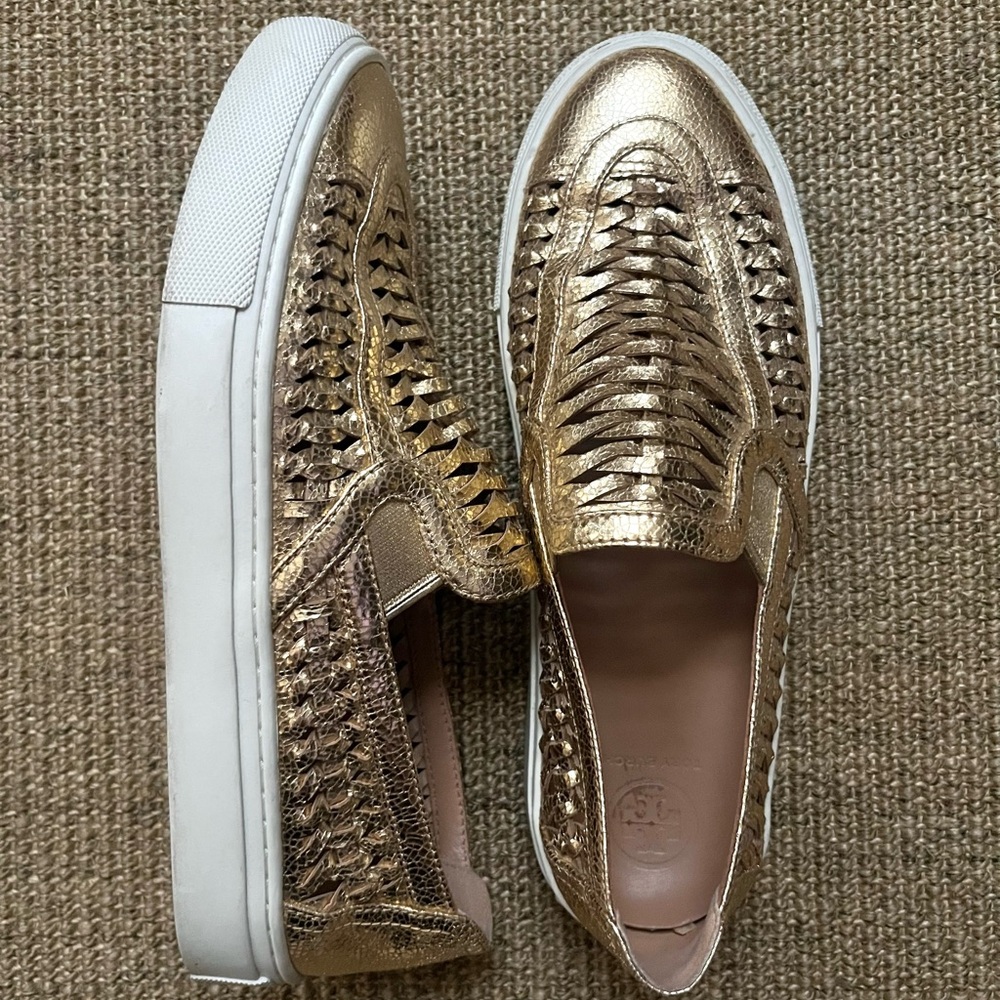 Tory Burch Gold Slip On Sneakers